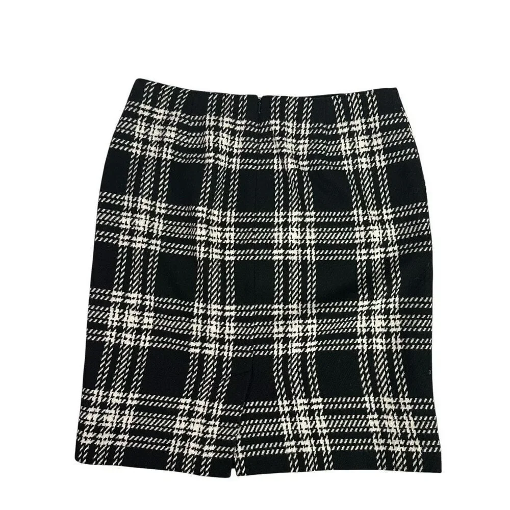 Talbots Womens Black Cream Plaid Wool Blend Lined Skirt size 6
